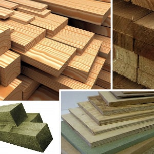 Planed, sawn, tanalised timber and sheet materials