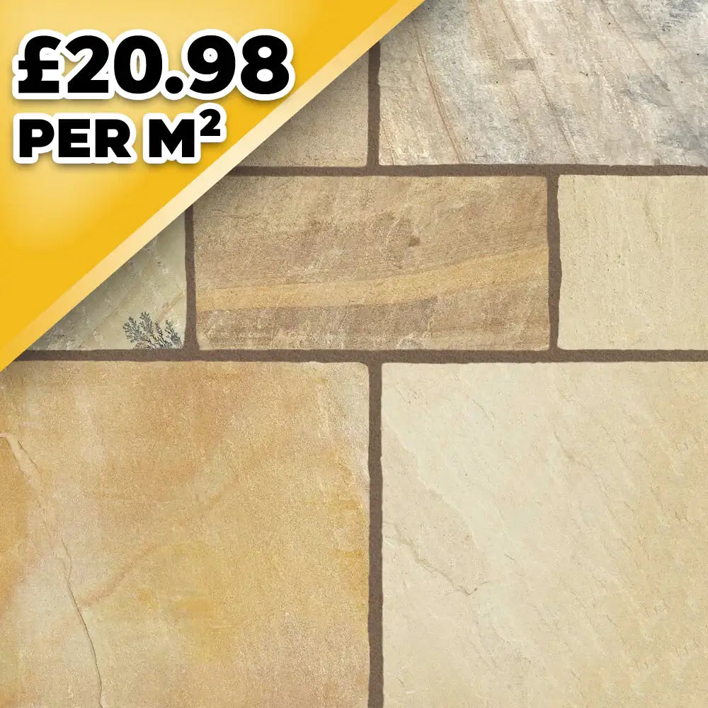 Mint Fossil Indian Natural Sandstone Paving Pack 22mm Calibrated 10.2m2 Patio Kit