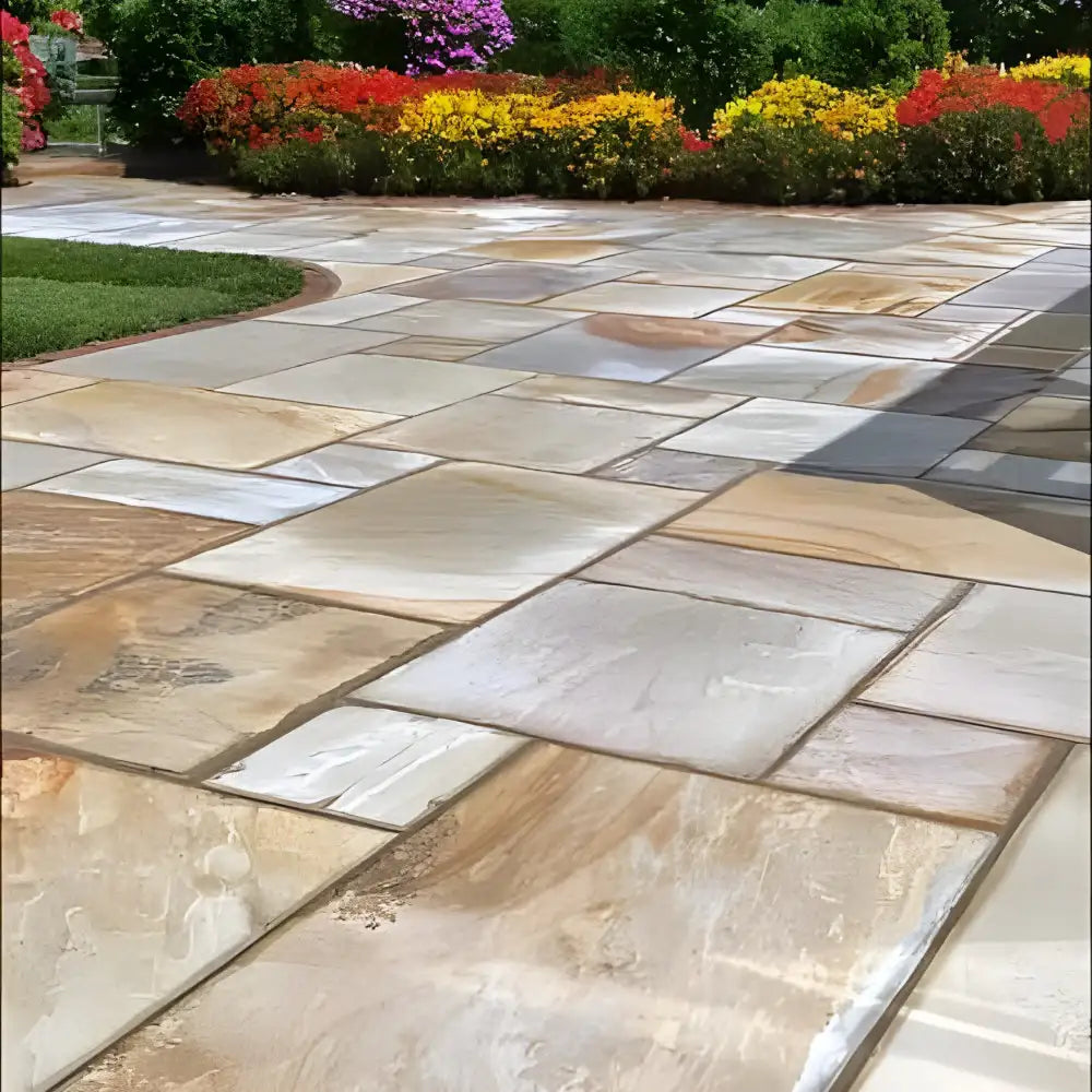 Mint Fossil Indian Natural Sandstone Paving Pack 22mm Calibrated 10.2m2 Patio Kit