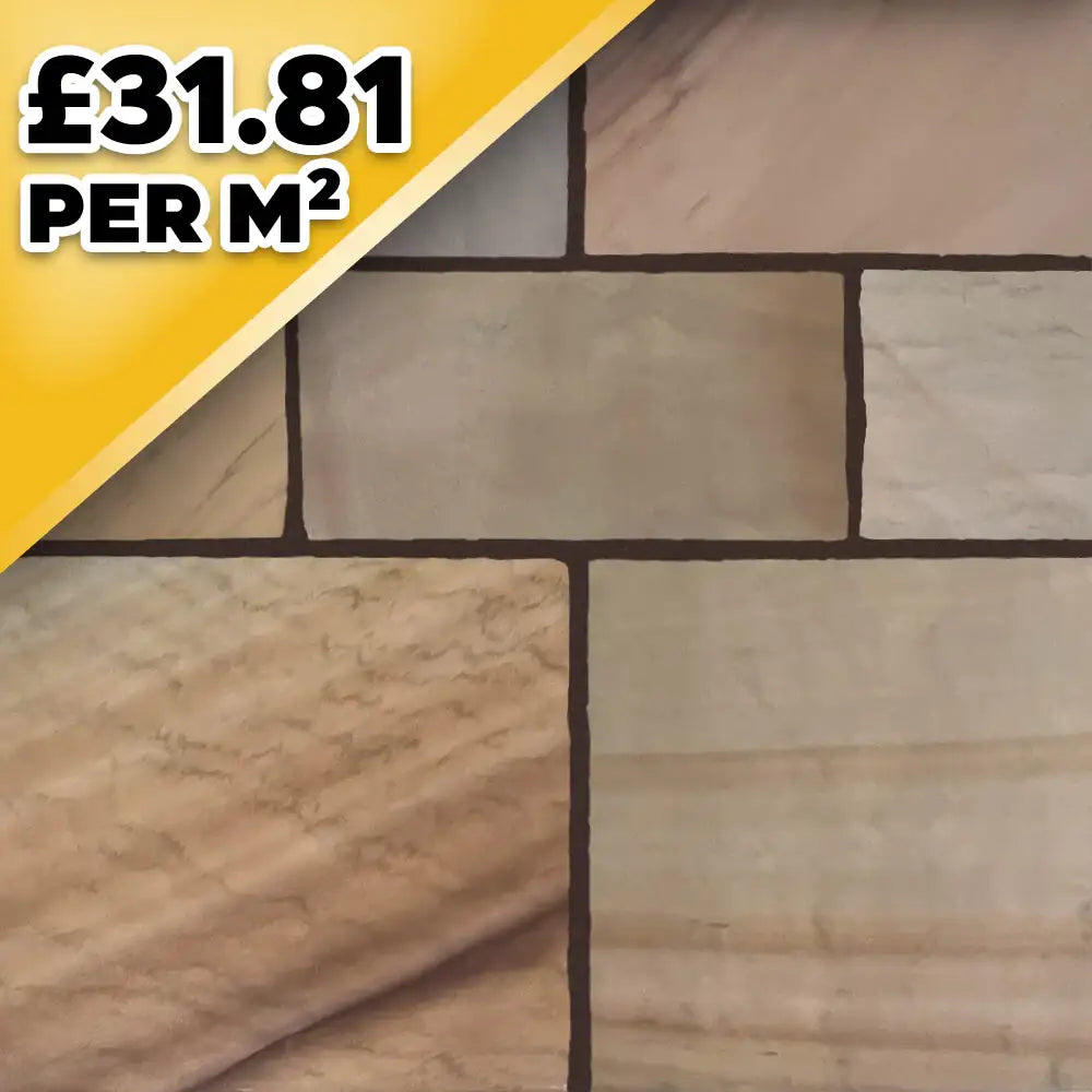 Sunrise Polished Indian Natural Sandstone Paving Pack 22mm Calibrated 9.9m2 Patio Kit