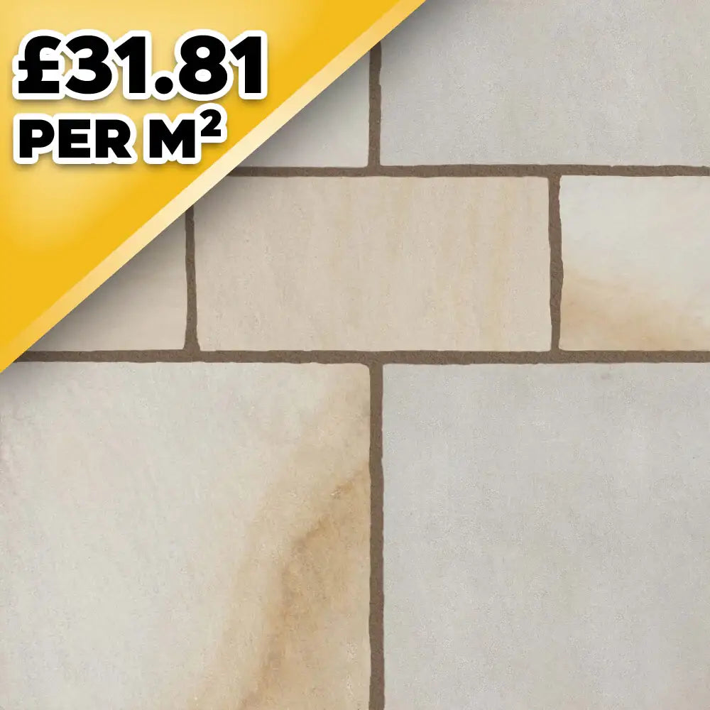 Ivory Mint Polished Indian Natural Sandstone Paving Pack 22mm Calibrated 9.9m2 Patio Kit
