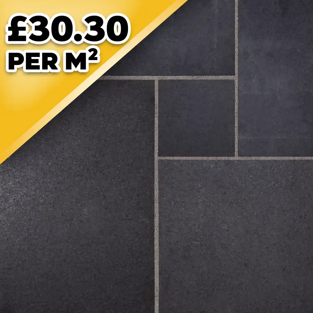 Emperor Black Indian Natural Granite Paving Pack 22mm Calibrated 9.9m2 Patio Kit
