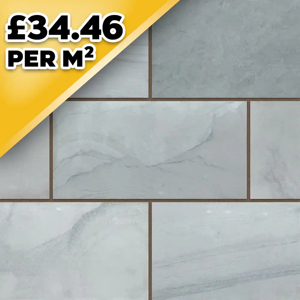Linear Natural Grey Indian Natural Sandstone Paving Pack 22mm Calibrated 7.68m2 Patio Kit
