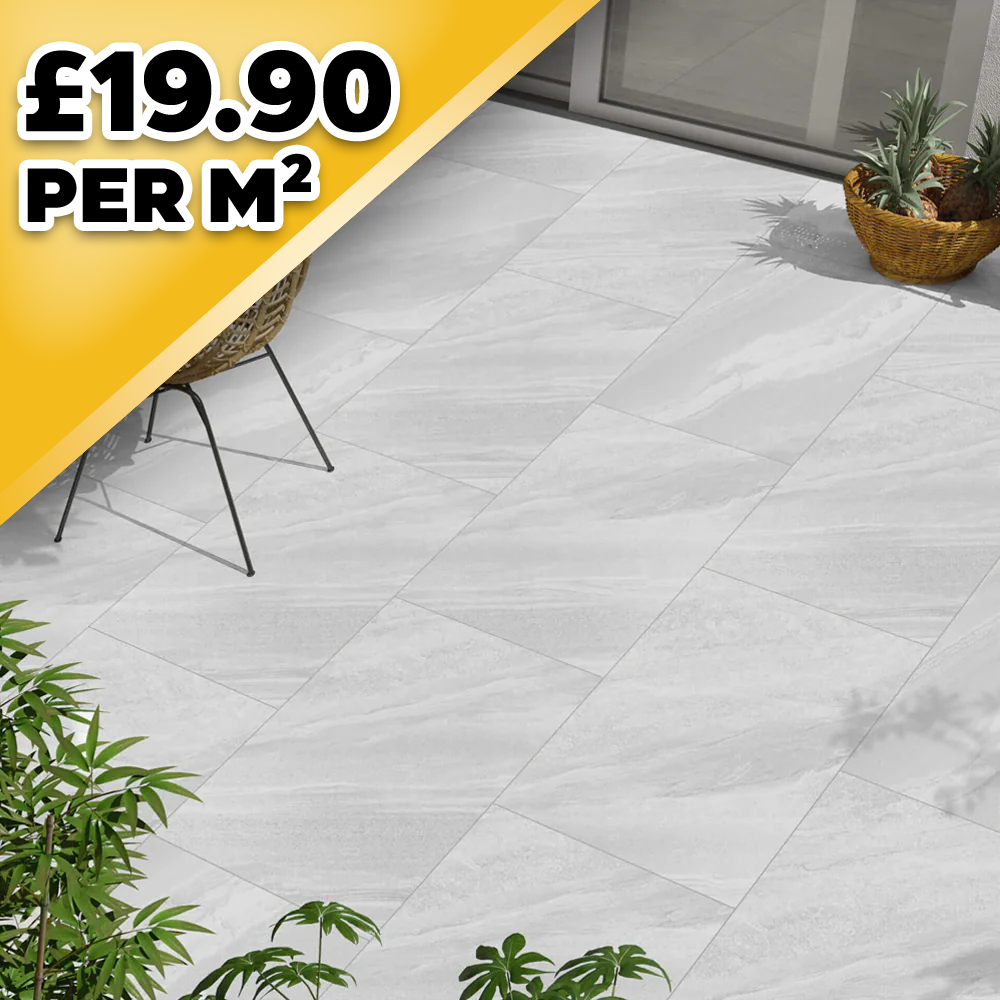 Himalayan White 20mm Outdoor Porcelain Paving TIle | 900 x 600mm