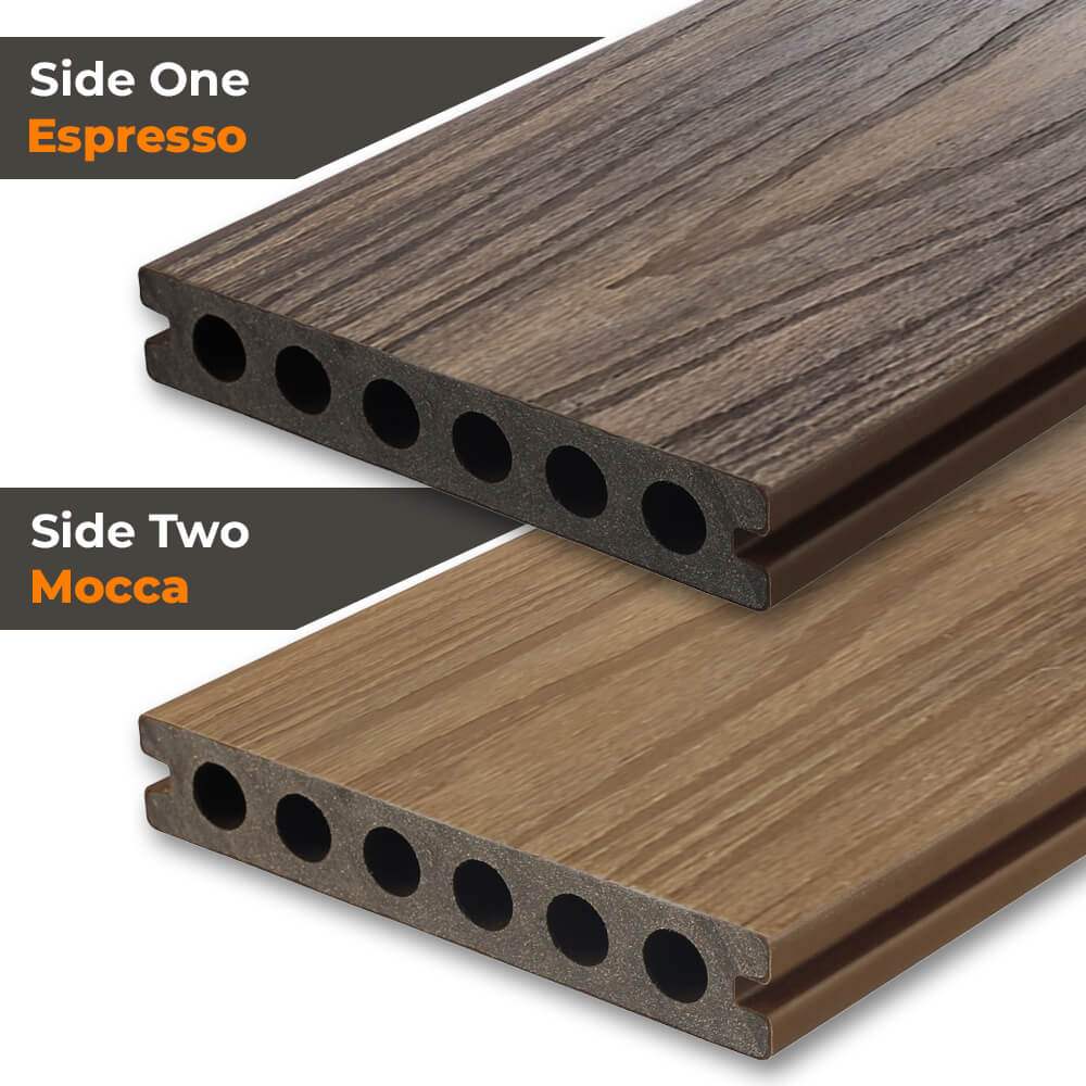 Qube Mocca/Espresso Dual Sided Decking Board 140mm x 3.6m