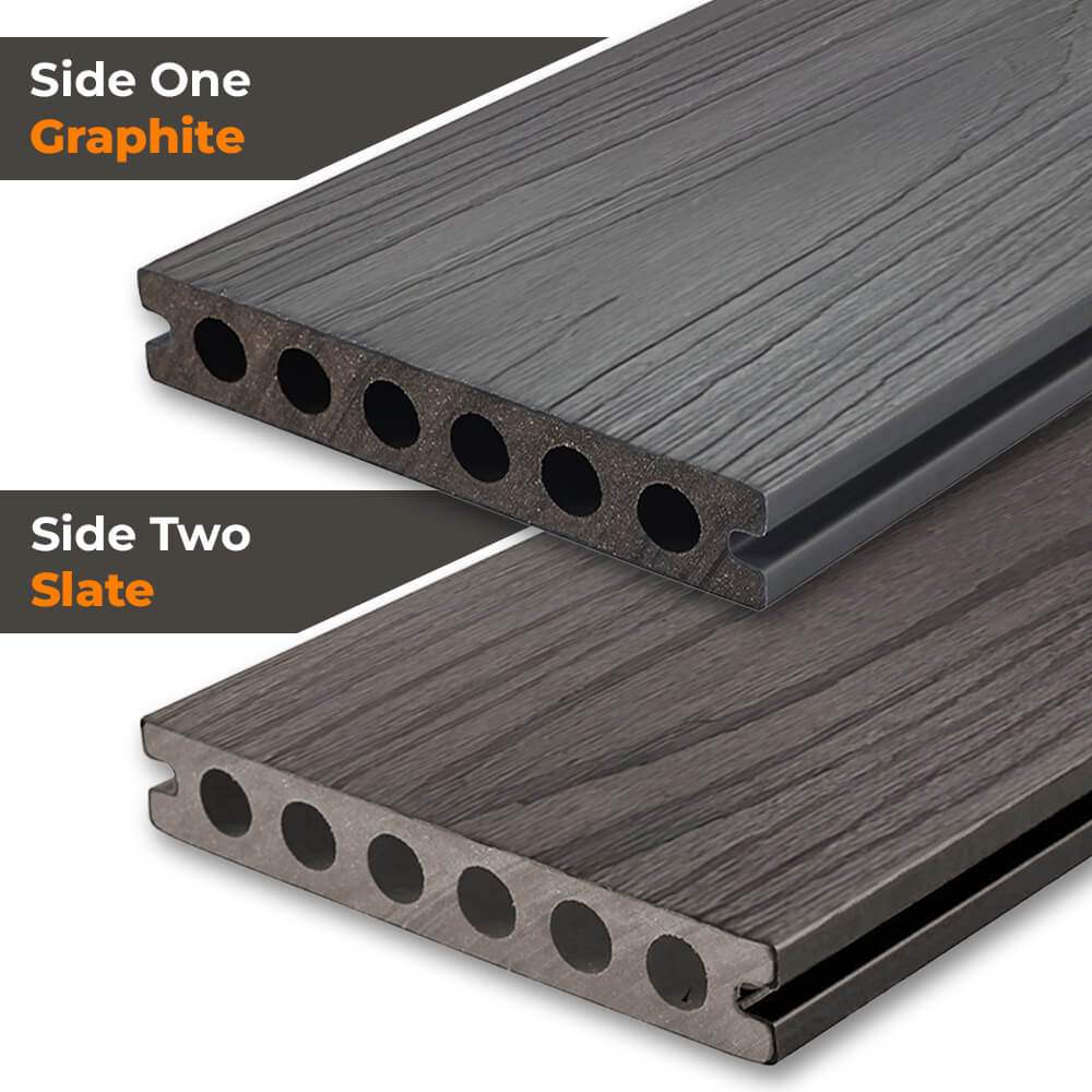 Qube Graphite/Slate Dual Sided Decking Board 140mm x 3.6m