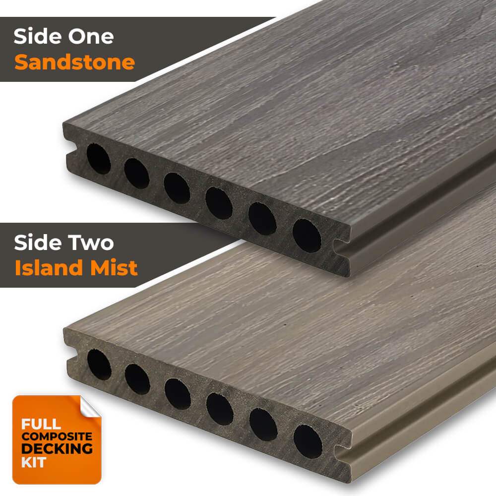 Qube Island Mist / Sandstone Composite Decking Kit 3.6m x 3.6m