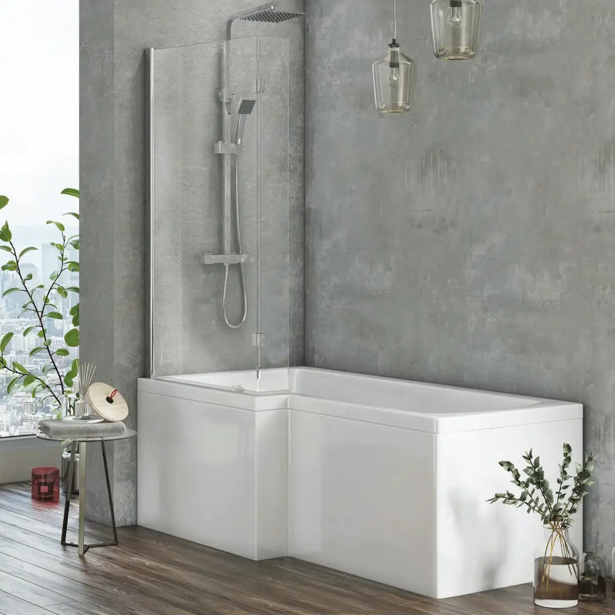 1500mm L Shape Shower Bath Pack LH (CP Screen & Acrylic Front Panel)