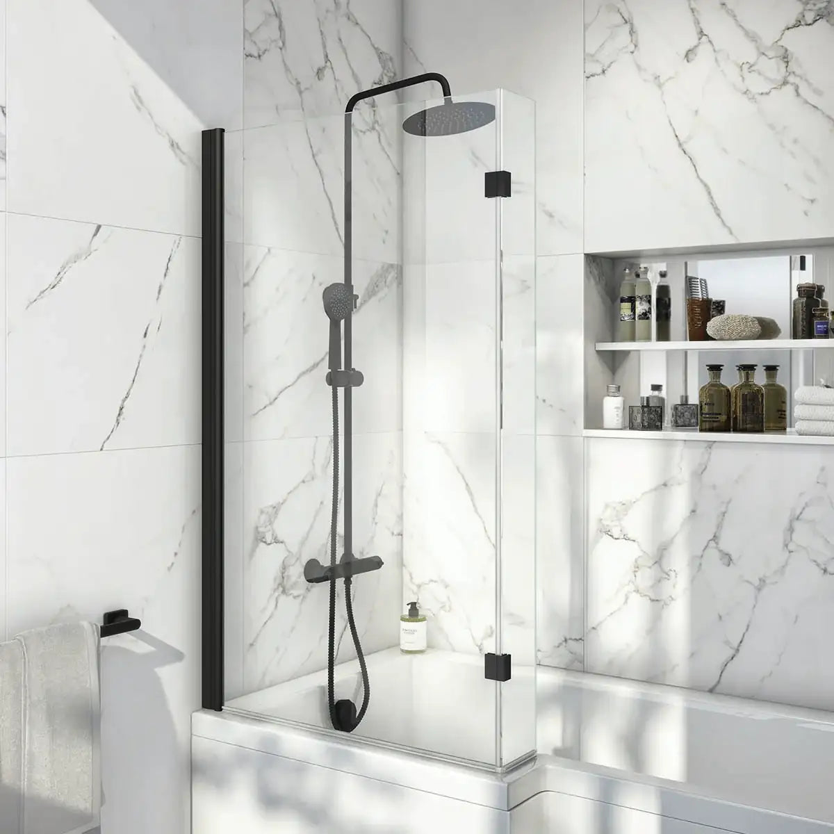 Black Framed L-Shape Bath Screen