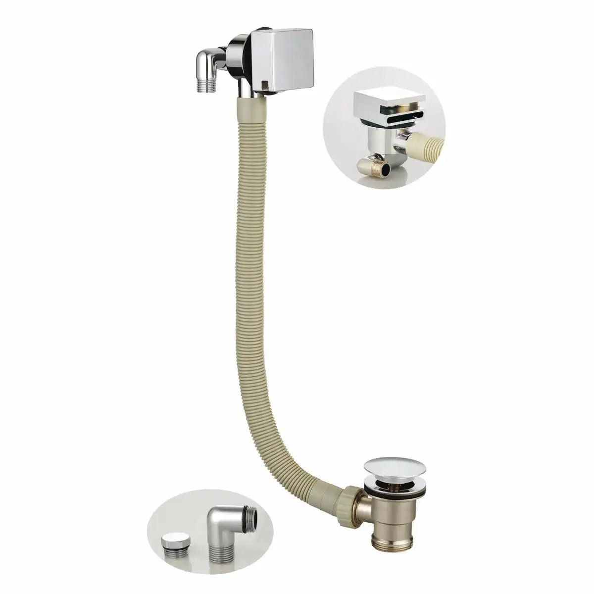 Square Bath Filler and Overflow with Sprung Waste (Chrome)