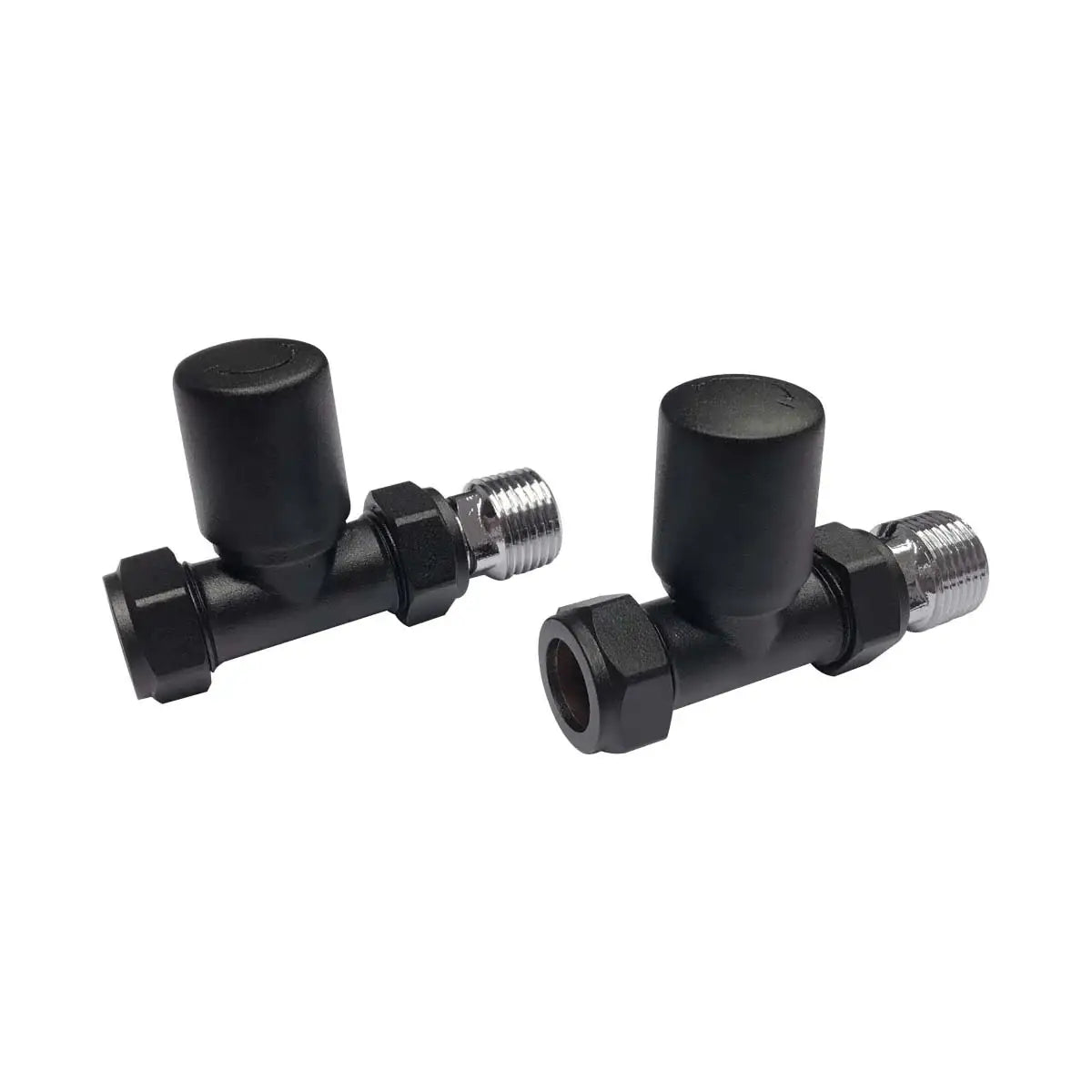 Straight Radiator Valves (Black) Pair