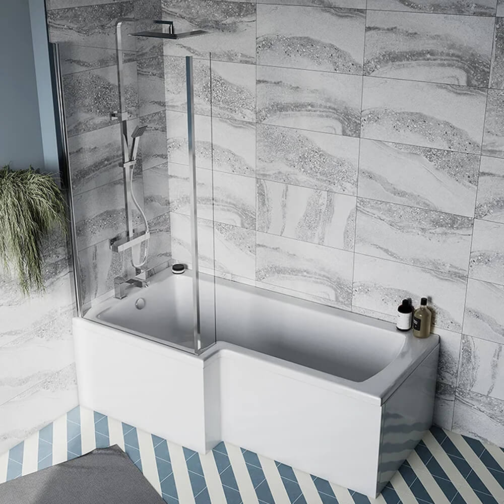 1700mm High Gloss White MDF Front Panel for L Shape Shower Bath