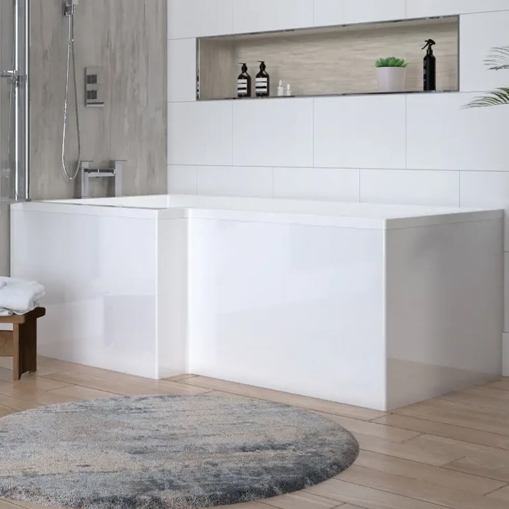 700mm High Gloss White MDF End Panel for L Shape Shower Bath