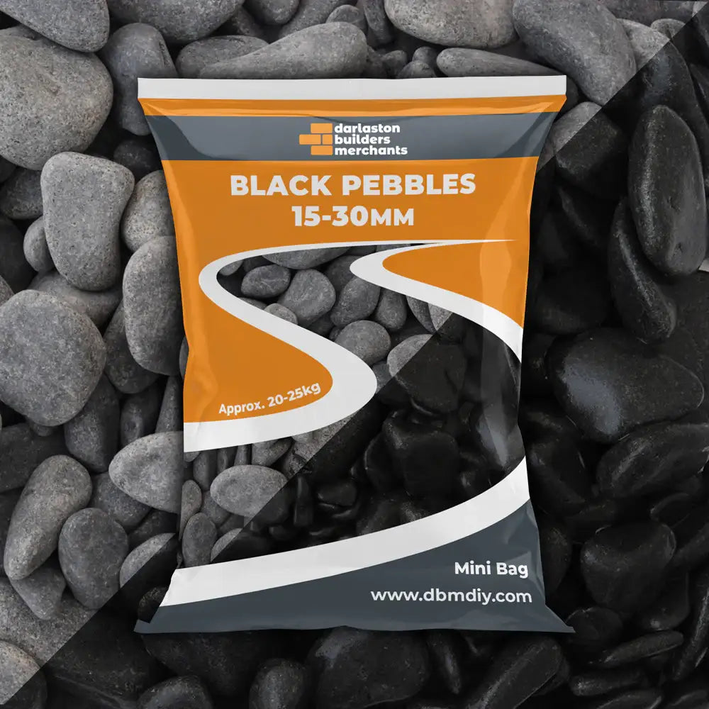 Black Ebony Pebbles 15-30mm Maxi Bag 25kg Gravel