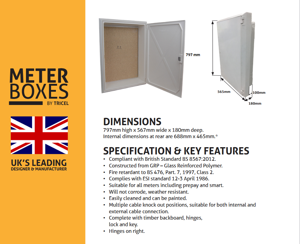 Tricel EB0013 3 Phase Recessed Electric Meter Box