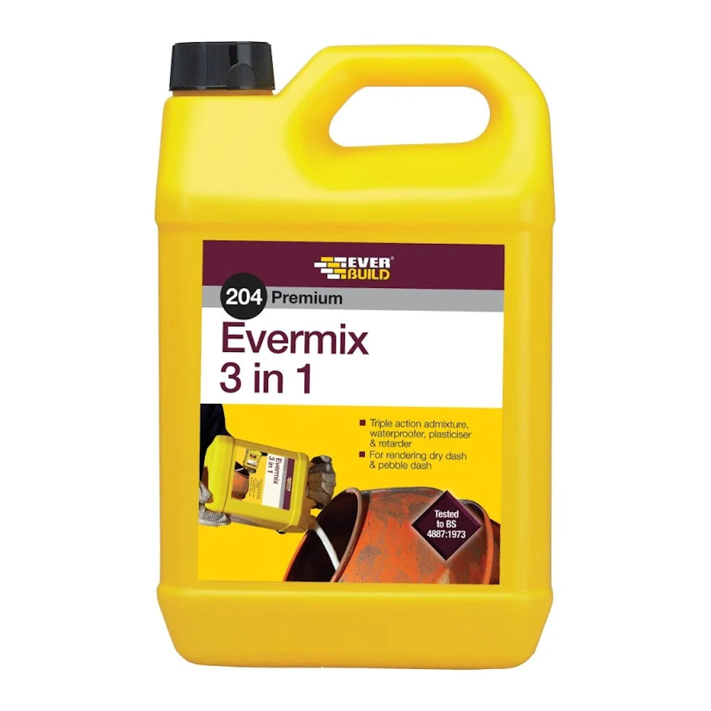 Everbuild 204 Evermix 3 in 1 Waterproofer Plasticiser Retarder 5 Litre