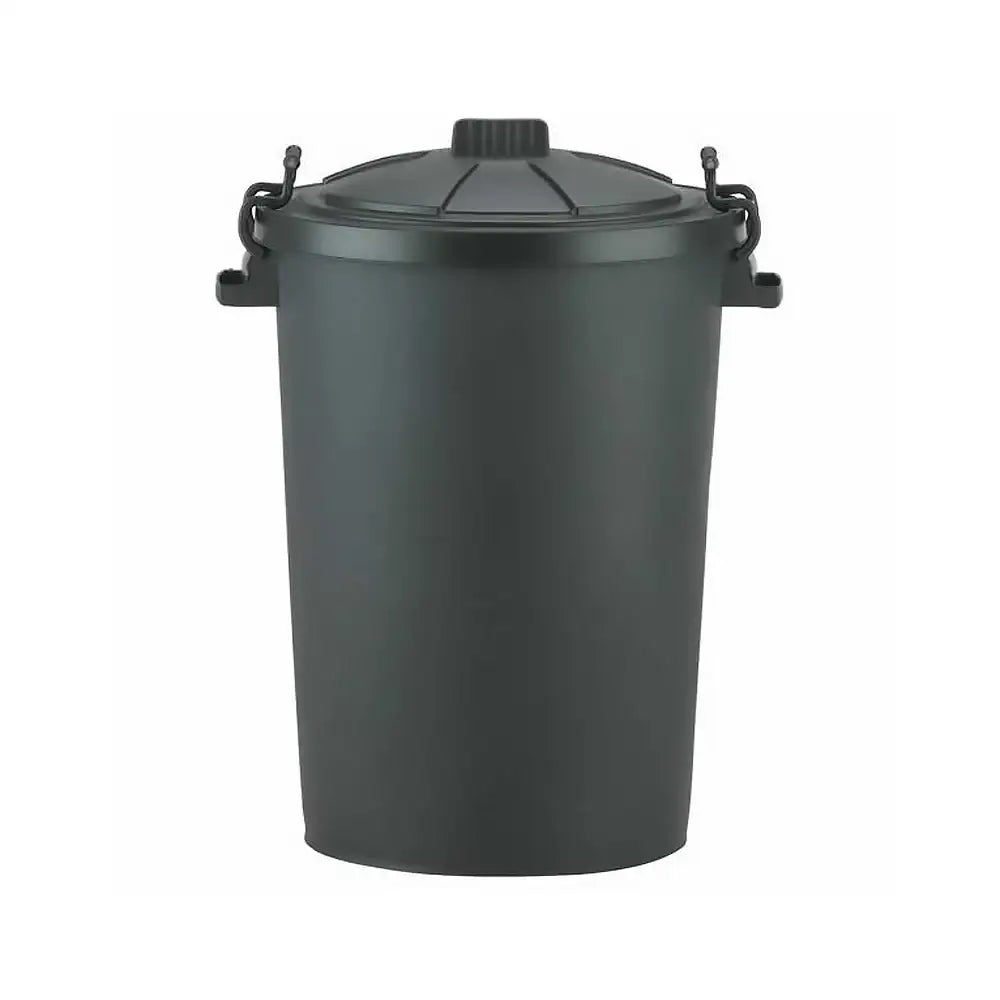 Black Plastic Dustbin 90L With Lock Handles