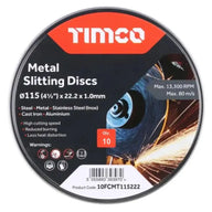 Timco Thin Metal Slitting Disc 115mm Pack 10
