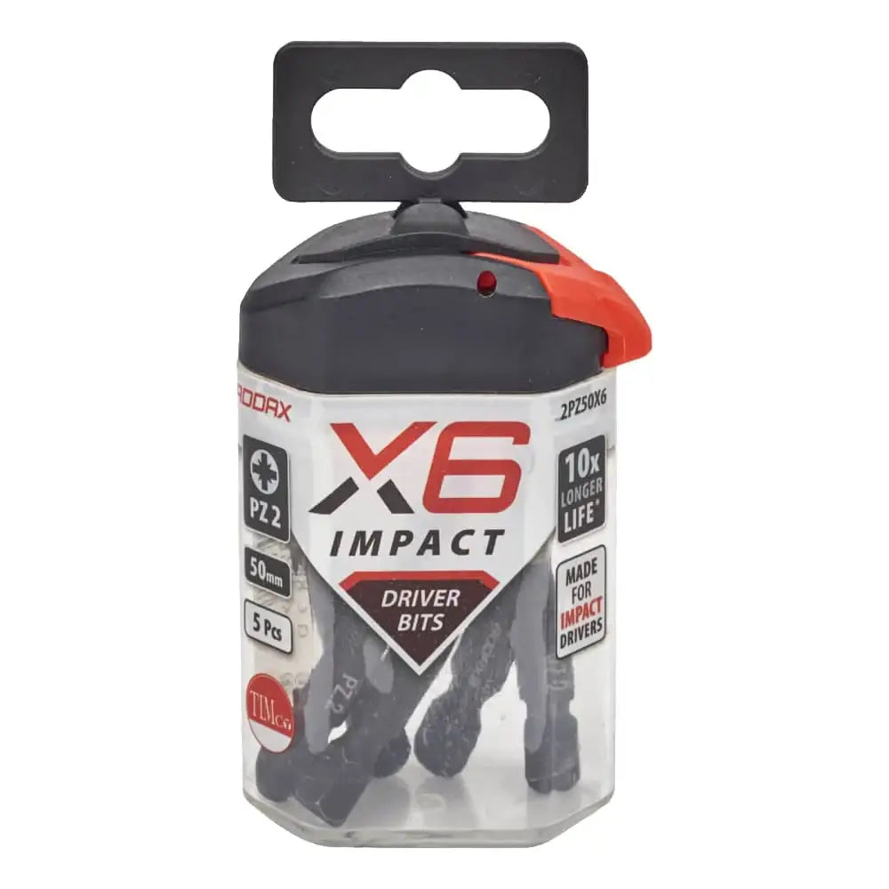 Timco X6 Impact Pz2 x 50mm Driver Bit 5 Piece