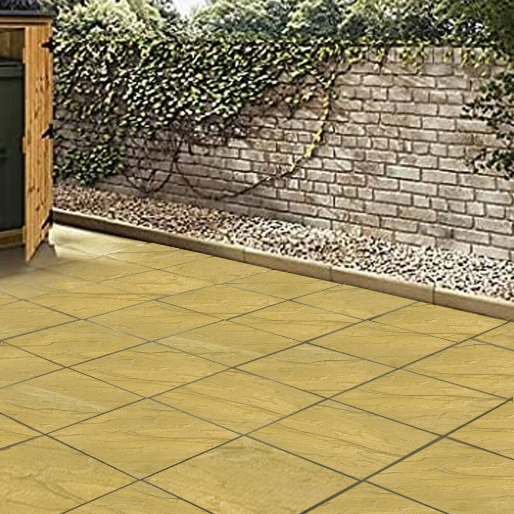 Bradstone Charcon 450 x 450 x 32 Peak Riven Buff Yellow Paving Slab
