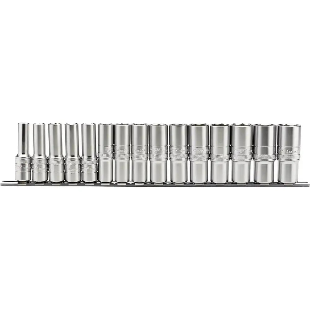 Draper 1/2 Inch 15 Piece Metric Deep Socket Rail
