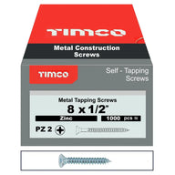 Self Tapping Countersunk Screws PZ ZYP 8x1/2 Inch Box 1000
