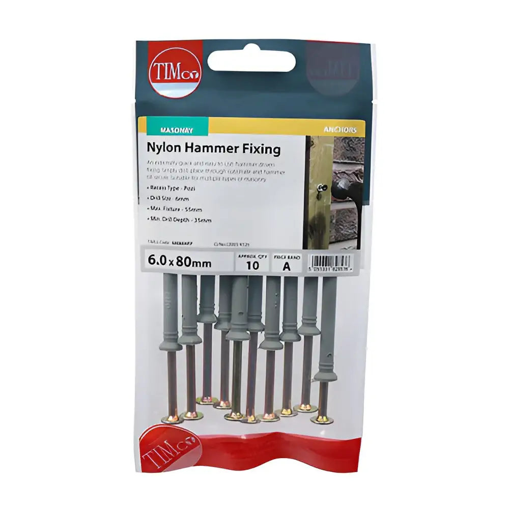 Nylon Hammer Fixing 6x80mm Pack 10