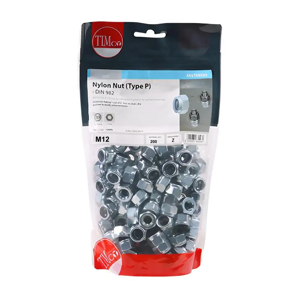 Timco M12 Zinc Nylon Lock Nut Type P Box (200)