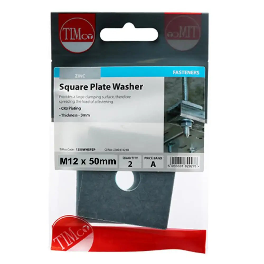 M12 Square Plate Washer - BZP 50x50x3mm