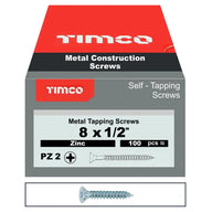 Self Tapping Countersunk Screws PZ ZYP 8x1/2 Inch Box 100