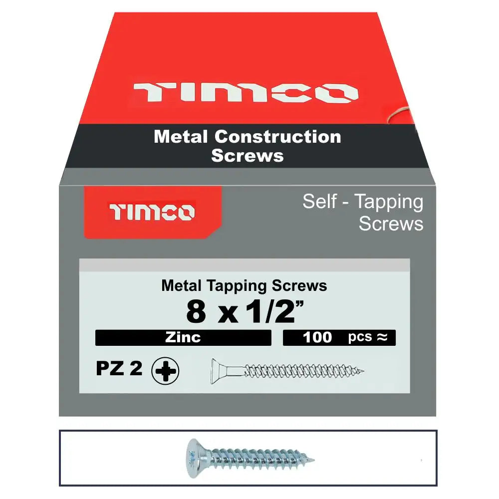 Self Tapping Countersunk Screws PZ ZYP 8x1/2 Inch Box 100