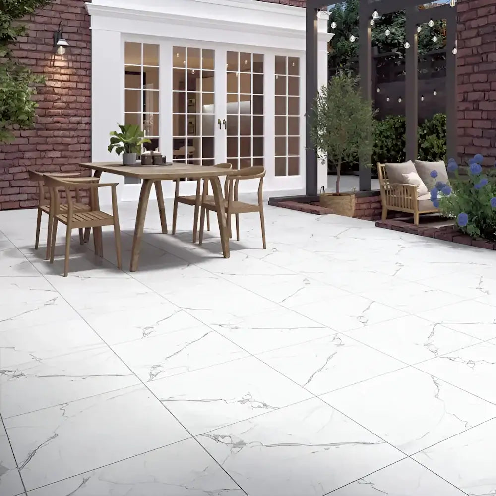 Calacatta Marble 20mm Outdoor Porcelain Paving Tile | 900 x 600mm