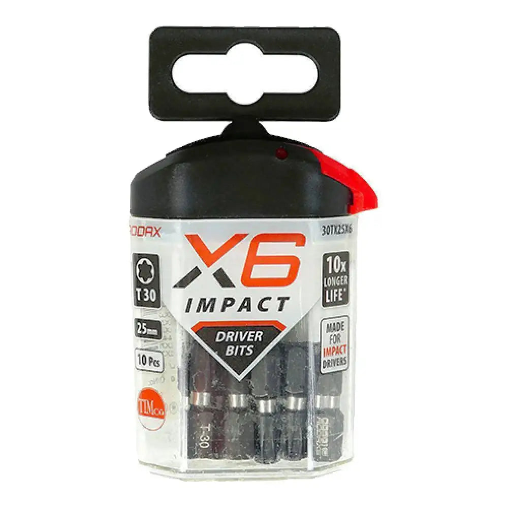 10 Piece Impact Driver Bit Timco X6 Impact TX30 x 25mm Driver Bit