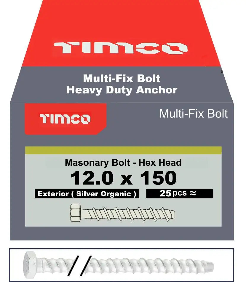 Multi Fix Hex Concrete Bolt 12x150mm Pack 25