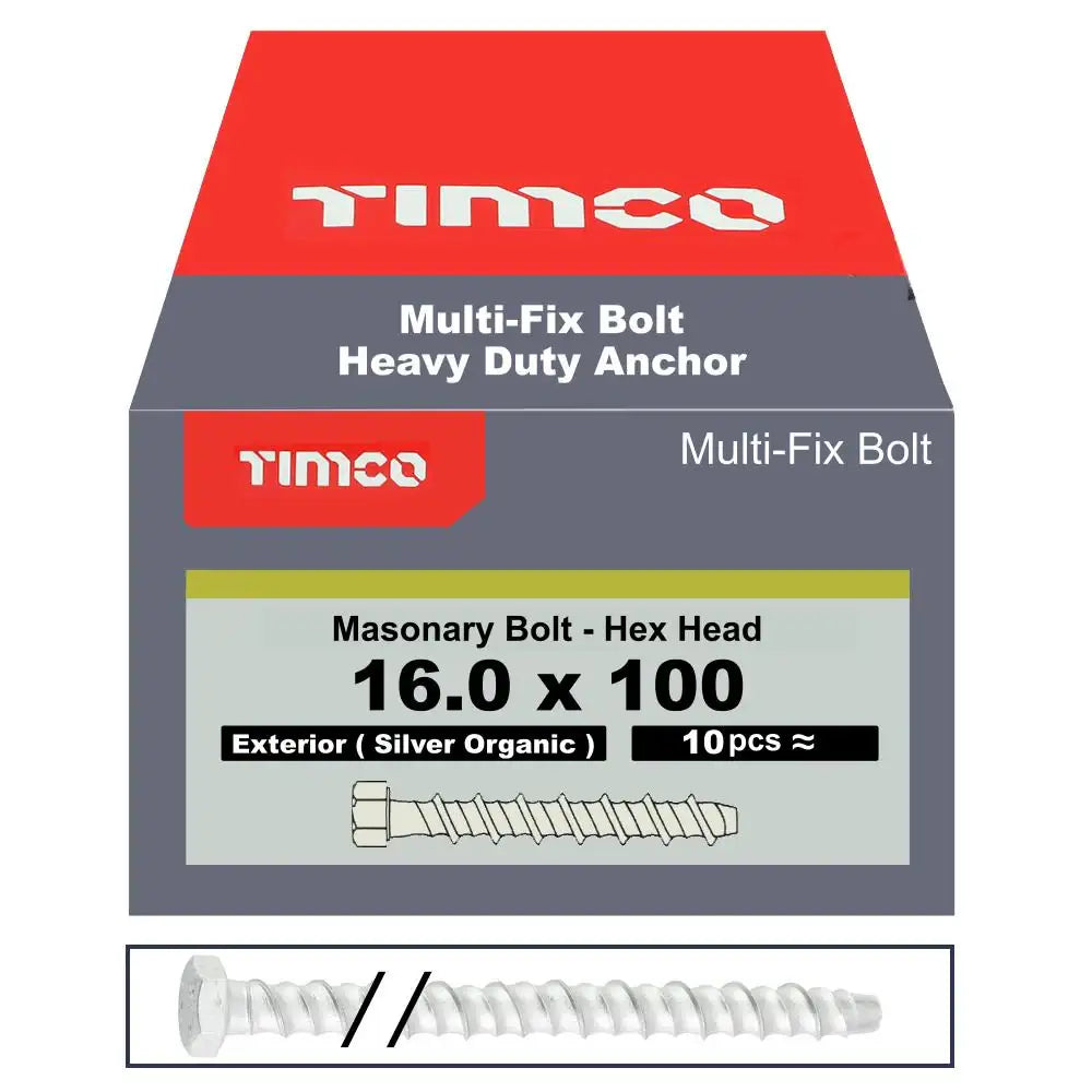 Multi Fix Hex Concrete Bolt 16x100mm Pack 10