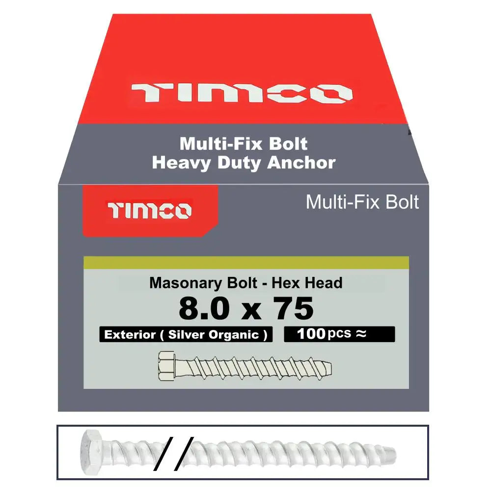 Multi Fix Hex Concrete Bolt 8x75 Pack 100