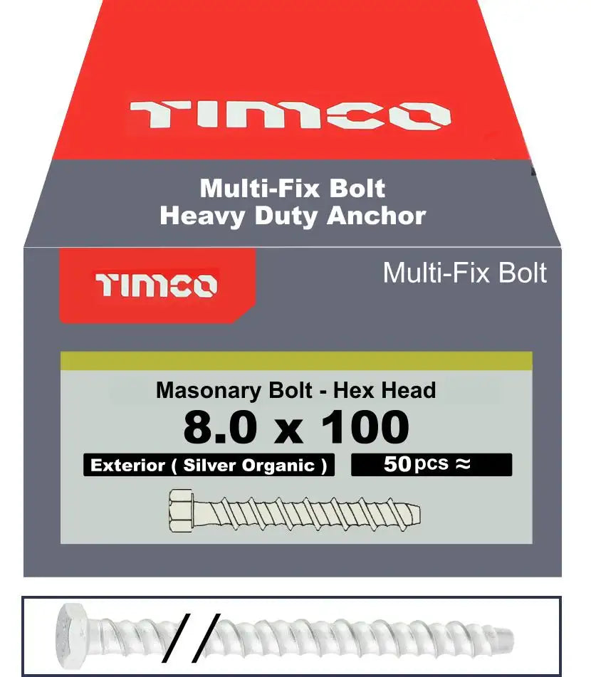 Multi Fix Hex Concrete Bolt 8x100mm Pack 50