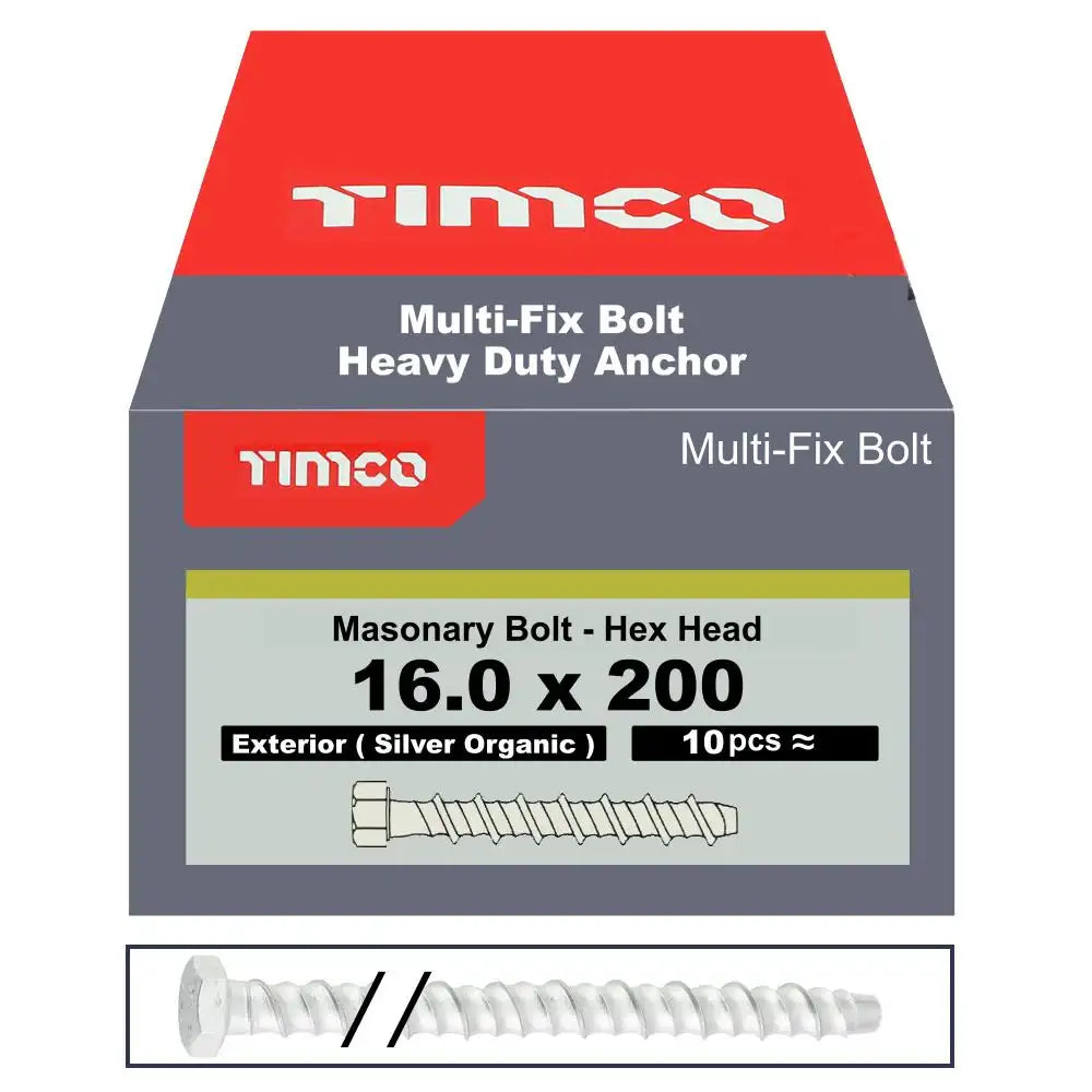 Multi Fix Hex Concrete Bolt 16x200mm Pack 100