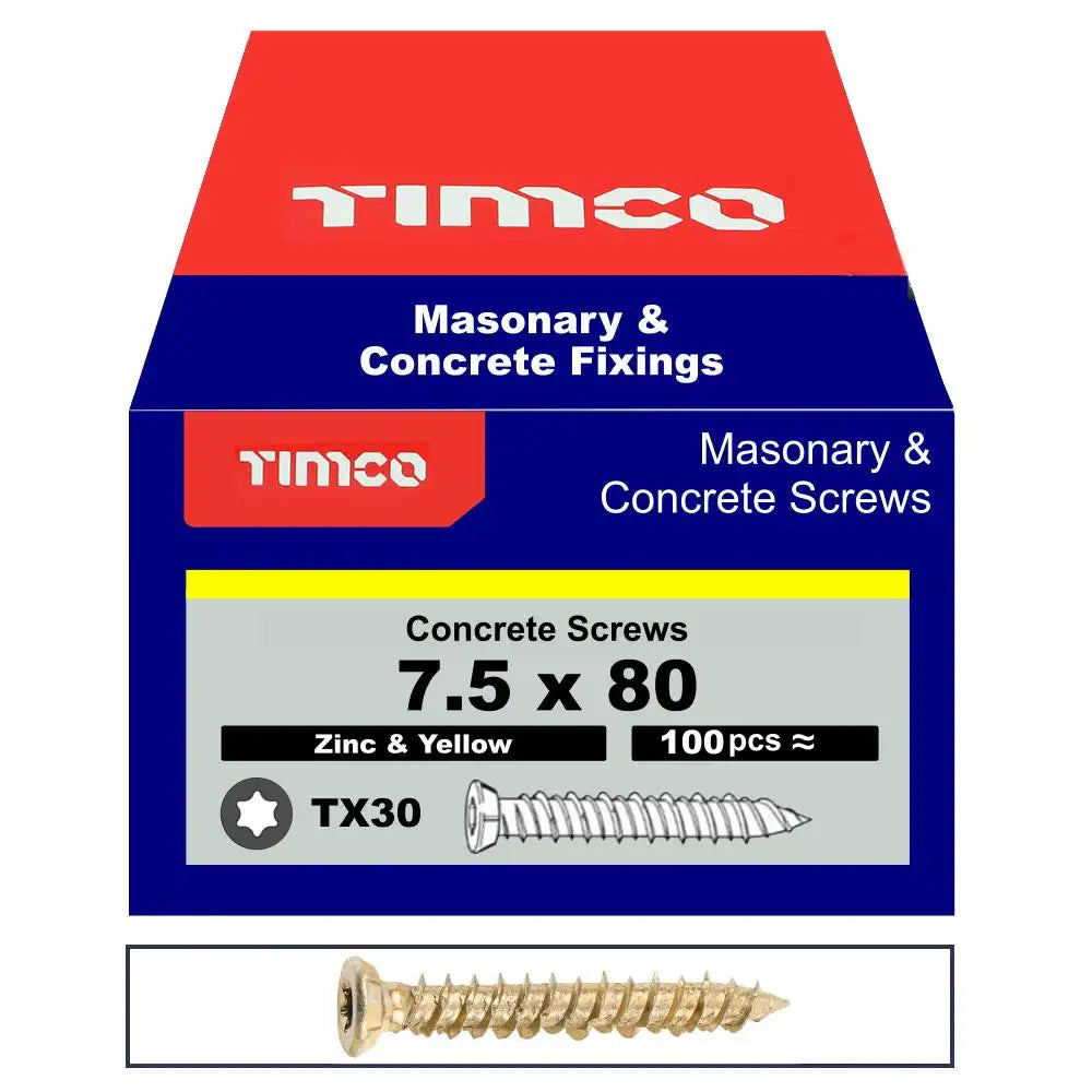 Multi Fix Hex Concrete Screw 7.5x80mm Pack 100