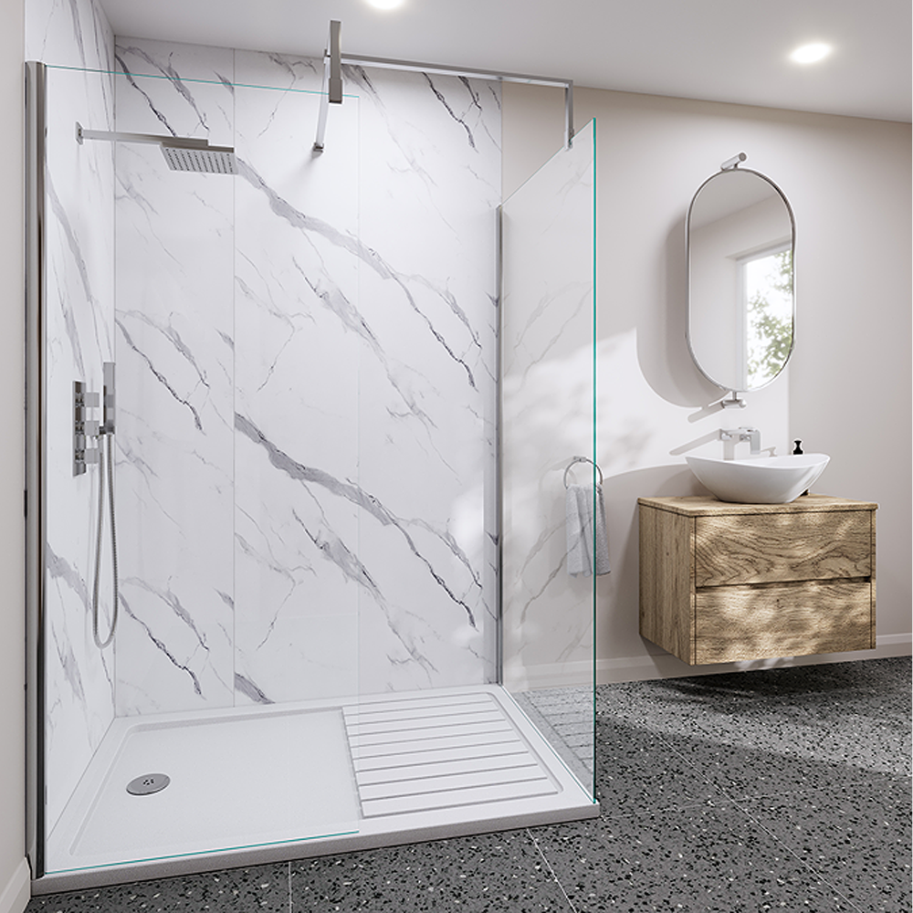Bathroom  SHOWER PANEL WHITE MARBLE GLOSS 1m x 2.4m 10mm
