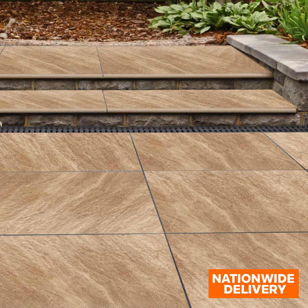 Bradstone Mode Profiled Porcelain Honey Gold Bullnose Step 900x450x20mm Pack of 1