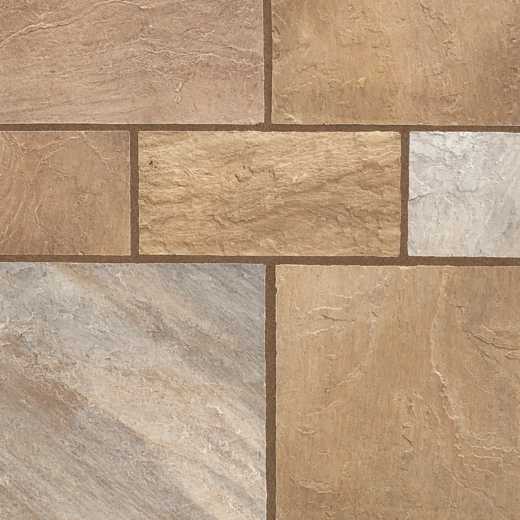 Buff Moss Indian Natural Sandstone Paving Pack 22mm Calibrated 10.2m2 Patio Kit