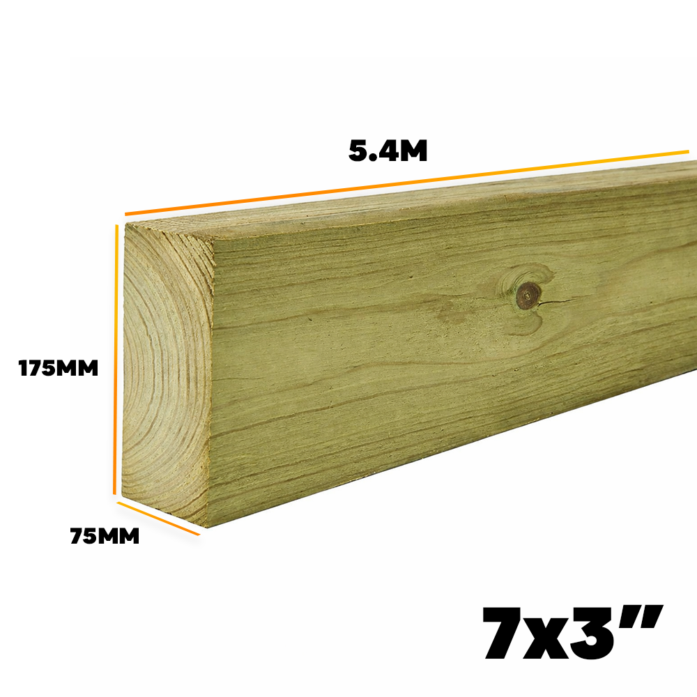 C16 75X175 Treated Sawn Timber (7" x 3") 5.4m Length