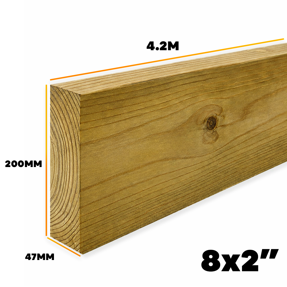 C24 47X200 Treated Tanalised Sawn Timber (8x2) 4.2m Length