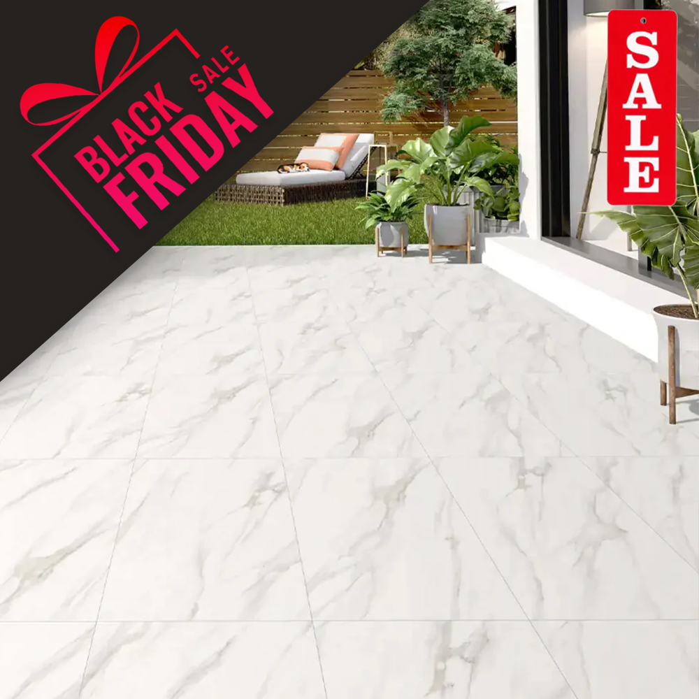 Calacatta Marble 20mm Outdoor Porcelain Paving Tile | 900 x 600mm