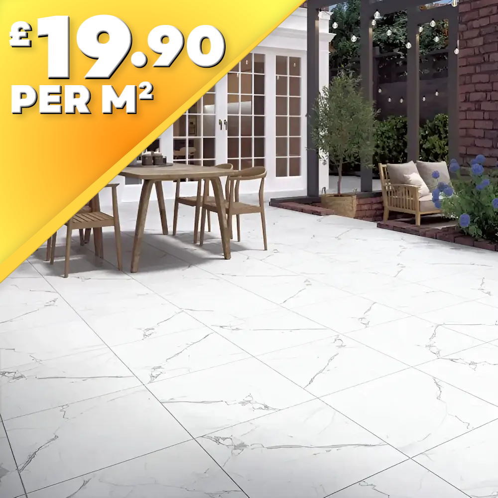 Calacatta Marble 20mm Outdoor Porcelain Paving Tile | 900 x 600mm