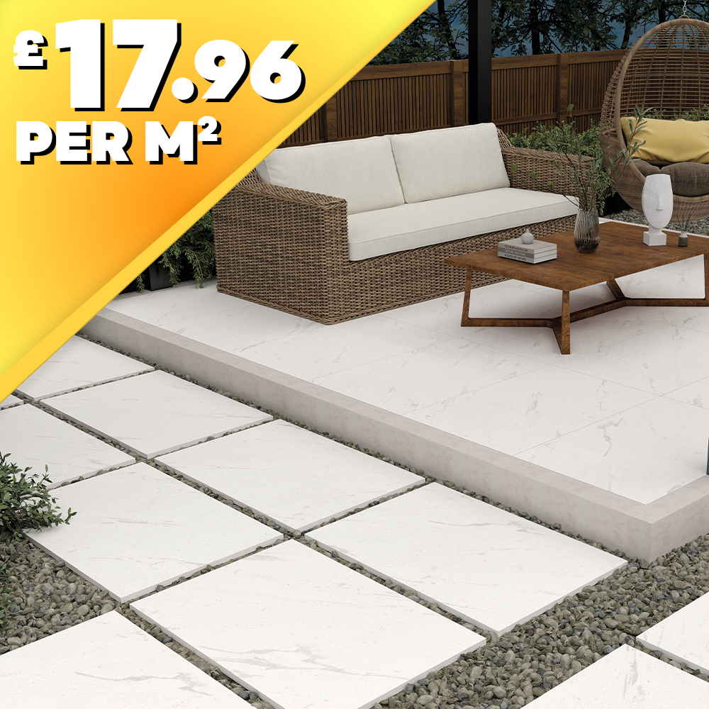 Sierra Lunar White 20mm Outdoor Slab  Porcelain Paving Tile 900x600mm