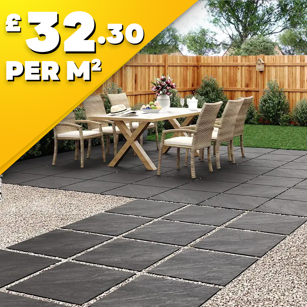 Horizon Black 20mm Outdoor Porcelain Paving TIle | 600 x 600mm