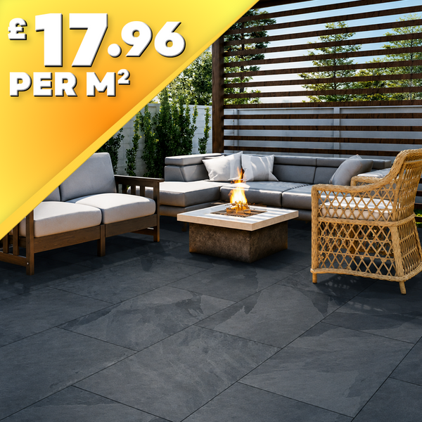 Raven Black 20mm Outdoor Porcelain Paving Tile | 900 x 600mm