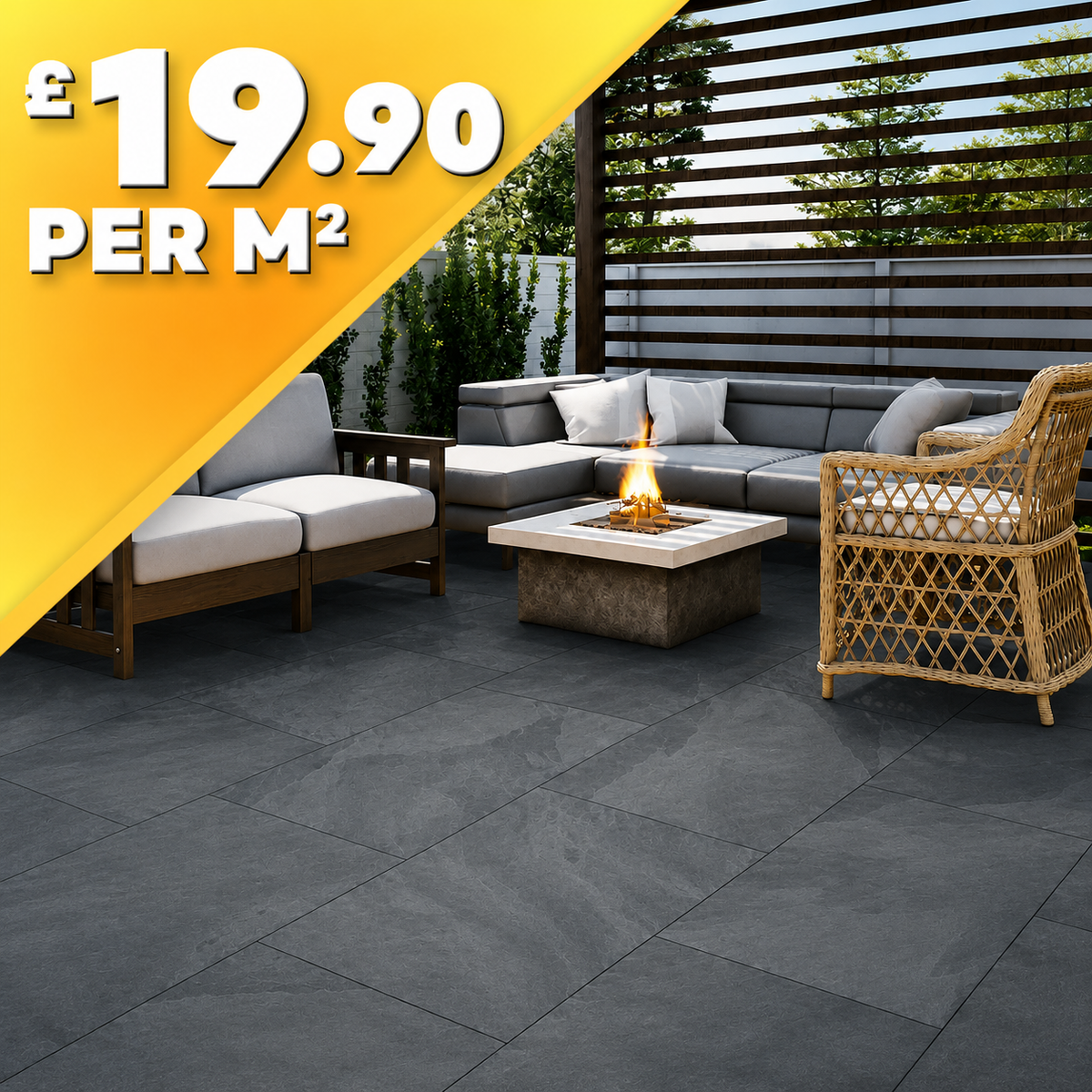 Raven Black 20mm Outdoor Porcelain Paving Tile | 900 x 600mm